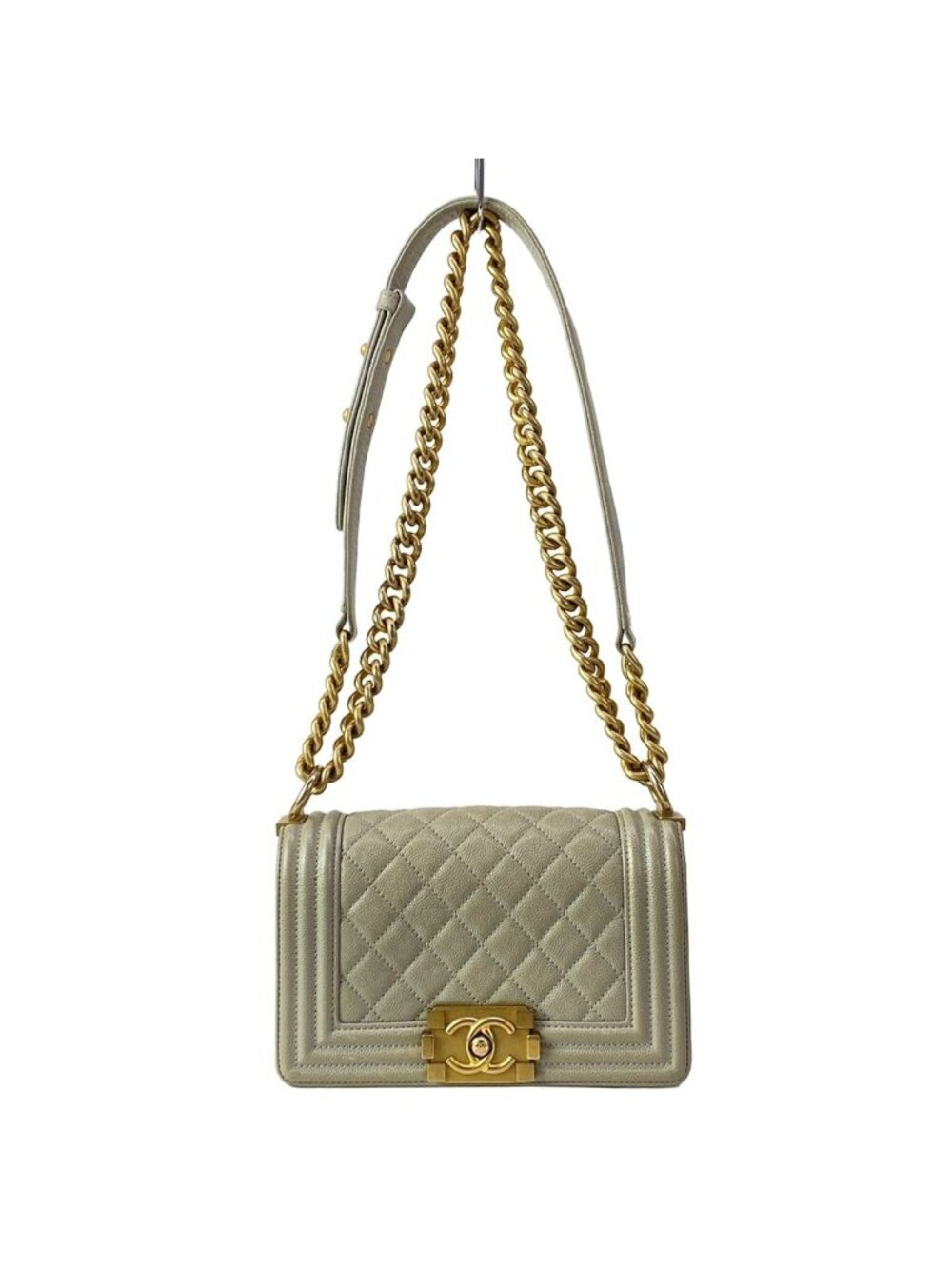 Chanel Shoulder Bag Boy 20 Quilted Gray Vintage Gold Chain